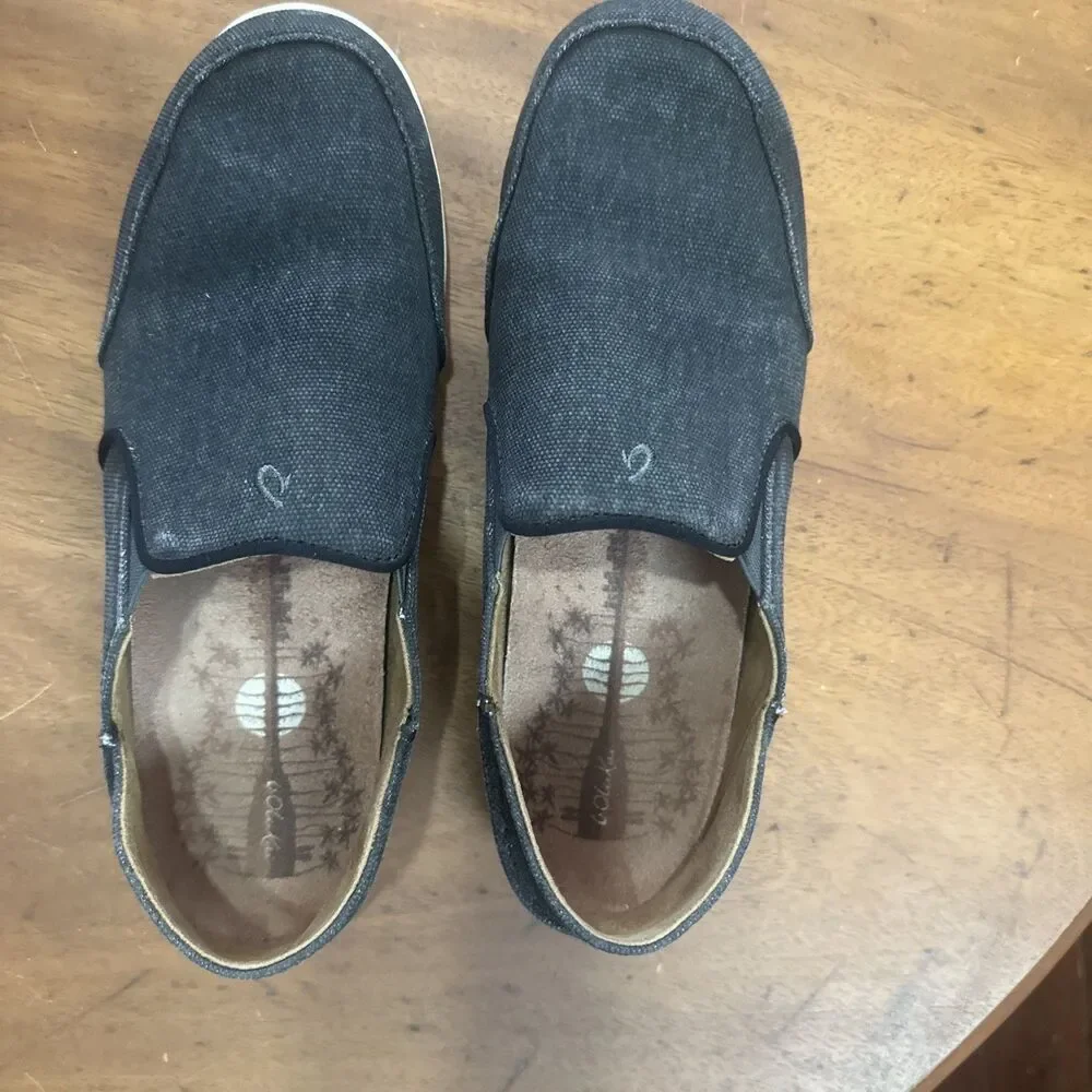 Olukai Walalua Canvas Men’s W9 Blac Slip-On Comfort Walking Casual Loafers Shoes
